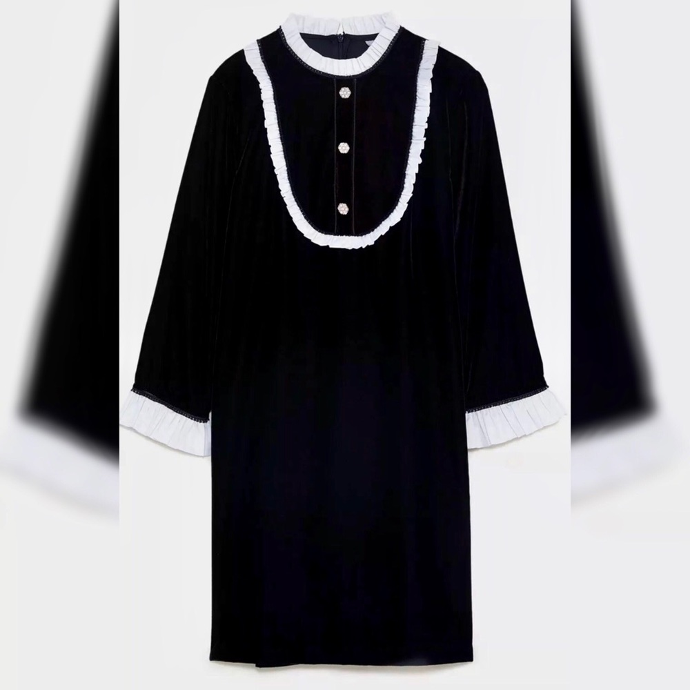 Zara velvet dress with pearl buttons. Size L, new.